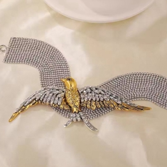 Crystal-Encrusted Silver Swallow Choker - Picture 6 of 7